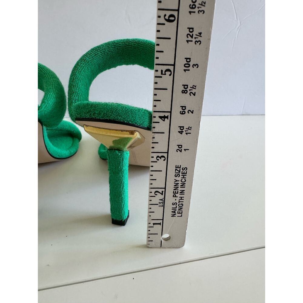 Good American Shoes Two Strap Heels Sandals Square Toe Terry Cloth Kelly Green 5 - Picture 5 of 6